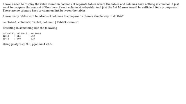 comparing column values when there are nothing in common between tables смотреть онлайн