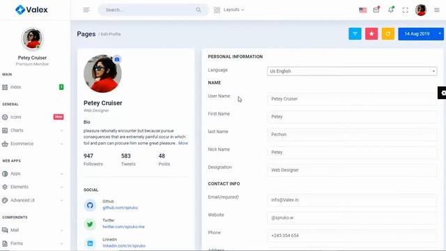 Valex – Codeigniter Boostrap Admin Dashboard panel Template смотреть онлайн