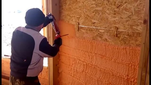 Утепление стены каркасного дома Полинором. смотреть онлайн