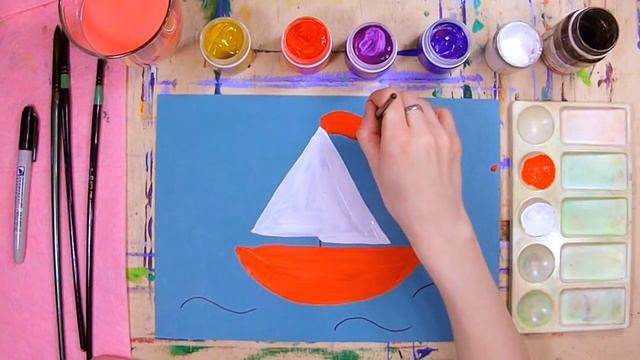 Как нарисовать парусник КОРАБЛЬ - урок рисования для детей от 3 лет, гуашь, рисуем дома поэтапно смотреть онлайн