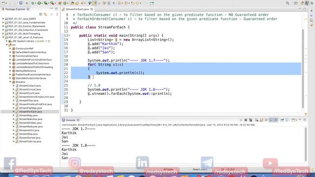 # 178 ForEach Method in Java 8 | For Each Loop Java Tutorial | Java 8 Stream | java 8 | RedSysTech смотреть онлайн