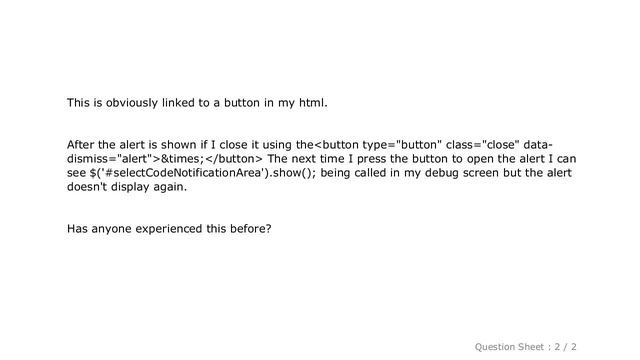 jQuery : My Bootstrap alert will not display after being closed смотреть онлайн