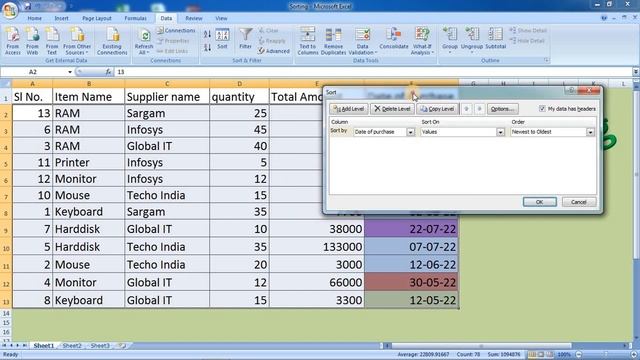 MS Excel - Data Sorting on Table in Bengali || Color Sorting || Multiple column sorting смотреть онлайн