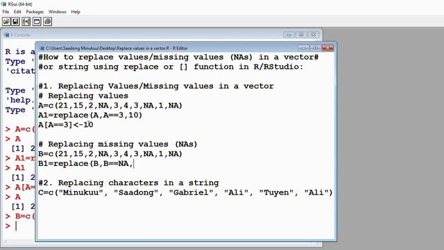 How to replace values or NAs in a vector or characters in a string in R смотреть онлайн