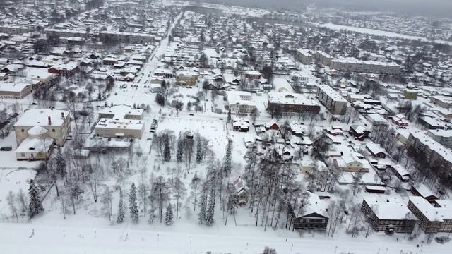 Зимний город Вельск с высоты (вид с восточной стороны) смотреть онлайн