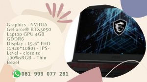 Harga Dan Spec MSI GF63 10UC 9S7 16R512 653 Core i7 10750H 8GB 512GB RTX 3050 W10 BLK #short