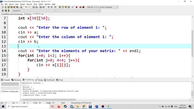 2d Array C++ Adding of Matrix смотреть онлайн