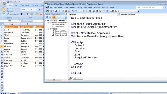 Excel Macro To Create Appointment/Meeting In Outlook | Lecture 4