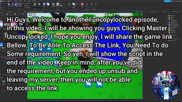 Clicking Master Uncopylocked (Roblox Simulator Uncopylocked) (Almost All Script Worked)