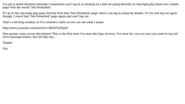 Wordpress: Wordpress error on log out 'Not Permitted' and can't log out смотреть онлайн