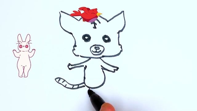 How to draw a cat Very Easy for kids - Как нарисовать кота очень легко для детей смотреть онлайн