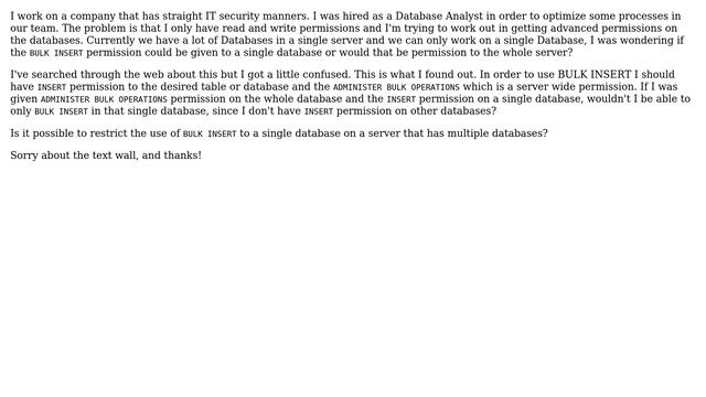 Databases: BULK INSERT permission on a single database смотреть онлайн