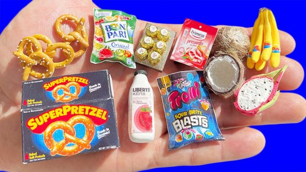 КАК СДЕЛАТЬ МИНИАТЮРНУЮ ЕДУ, СЛАДОСТИ, ФРУКТЫ, БОН ПАРИ, КОКОС, КРЕНДЕЛЬ, ФЕРРЕРО РОШЕ