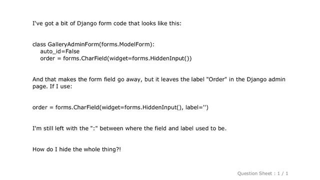 Django : How do I hide the field label for a HiddenInput widget in Django Admin? смотреть онлайн