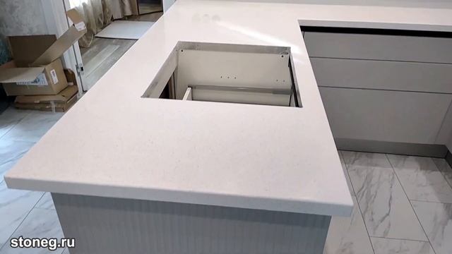 Grandex A 422 Snow Pile stoneg.ru Кухонная столешница со стеновыми панелями из искусственного камня смотреть онлайн