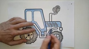Раскраска для детей цветными карандашами. Учим цвета. Трактор.