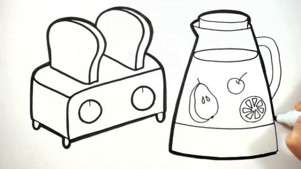 How to Draw a toaster and juice for kids/Как нарисовать тостер и сок для детей