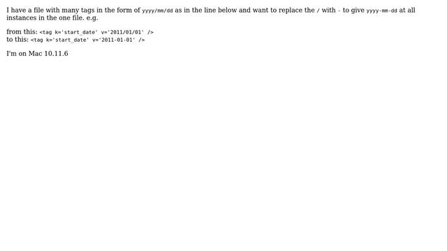 Unix & Linux: text file search yyyy/mm/dd and replace with yyyy-mm-dd смотреть онлайн