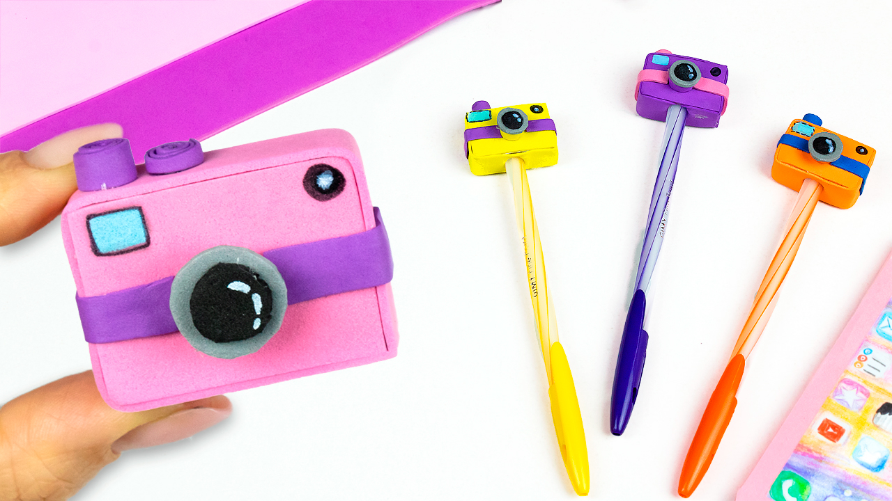 Идея для школы  Как сделать ручку фотоаппарат Diy канцелярия своими руками  Лайфхаки для школы
