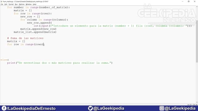 Curso Python 3 desde cero #67 | Ejercicio práctico #14 (Suma de matrices desde teclado) смотреть онлайн