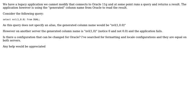 Databases: Oracle generated column aliases different on two DB's смотреть онлайн