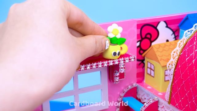 DIY Miniature House ❤️ Build 2-Storey Pink Hello Kitty Bedroom With Rainbow Slide Using Cardboard