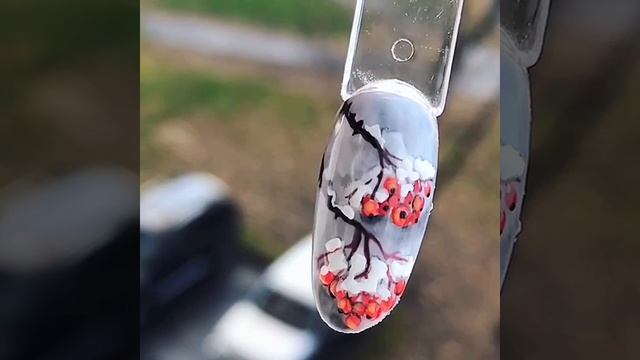 Дизайн на ногтях, веточка рябины на ногтях, дизайн ногтей смотреть онлайн