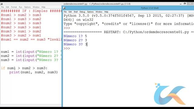 Ordem decrescente em Python - Exemplo 01 com if simples смотреть онлайн