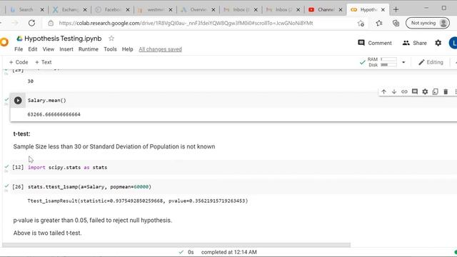 Hypothesis Testing - One Sample t test - Google Colab Python смотреть онлайн