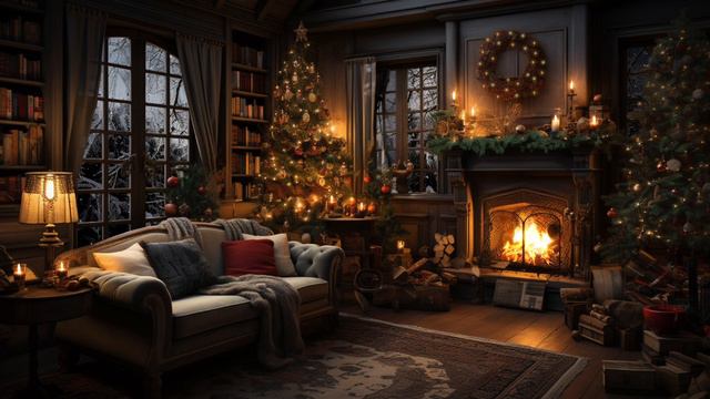 Cozy Christmas Cottage Ambience 🎄   🔥 Relaxing Fireplace, Snowstorm & Sleigh Bells   CottageCore