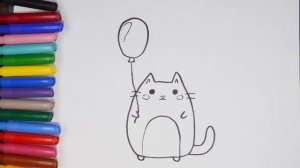 Как рисовать няшного милого котенка с шариком. How to draw a cat