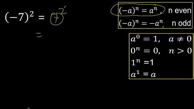minus 7 exponent 2 , -7 power 2 , negative number with parentheses with positive exponent смотреть онлайн