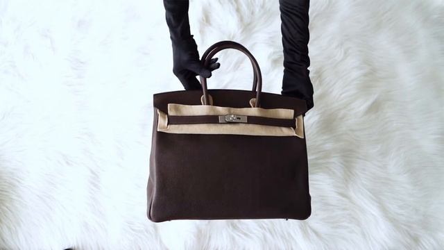 Hermes Birkin 35 Bag Rare Ebene Barenia Faubourg Palladium • MIGHTYCHIC •