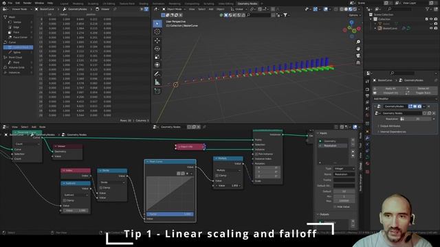 Scaling tips on curves in Geometry nodes - Blender tutorial ENG - 2/3 videos смотреть онлайн