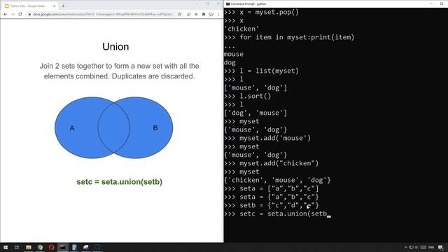 Python Sets tutorial смотреть онлайн