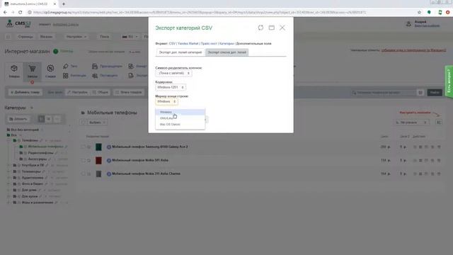 Экспорт списка дополнительных полей CMS.S3 от Мегагрупп.ру смотреть онлайн