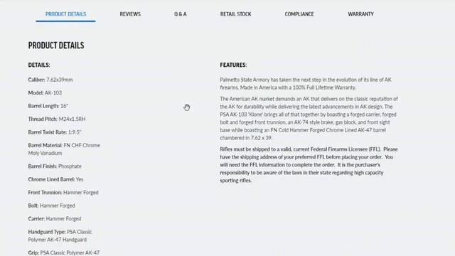 Палметто Стэйт AK 103 Премиум модель с ФН стволом