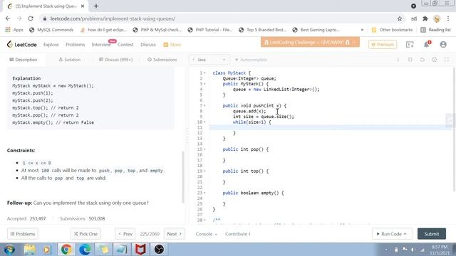 Implement Stack using Queue | Leetcode 224 | Amazon Google Facebook interview question смотреть онлайн
