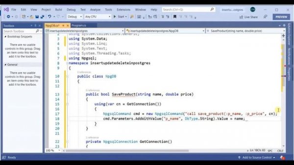 Using stored  procedures in PostgreSQL for CRUD operations in C# Code | Simple Example