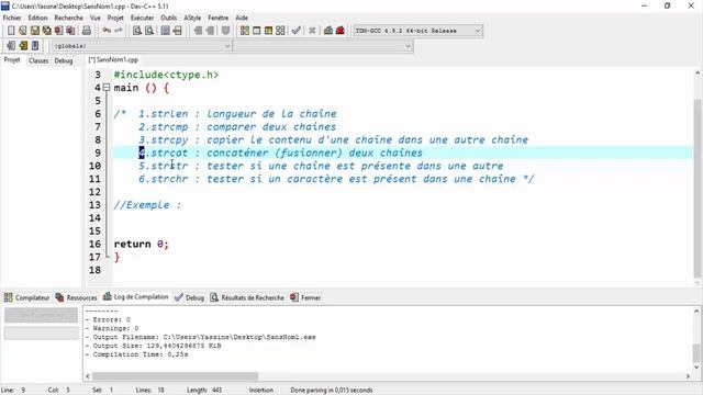 string.h ( strlen + strcmp + strcpy + strcat + strstr + strchr ....) langage C смотреть онлайн