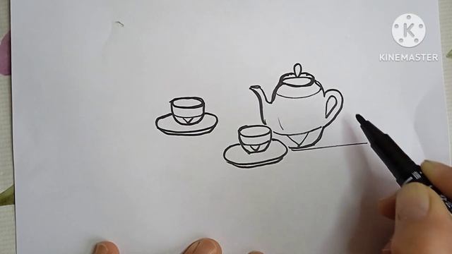 Draw teapot and cup for children.Рисуем чайник и чашку для детей. смотреть онлайн
