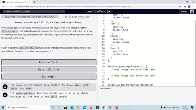 Tutorial 19 - generate an array of all object keys - freecodecamp смотреть онлайн