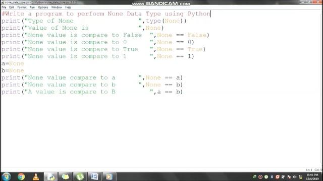 Write a program to perform None Data Type using Python смотреть онлайн