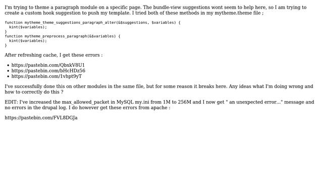 Drupal: MySQL error when creating custom theme hooks for Paragraph Module [Drupal 8] смотреть онлайн