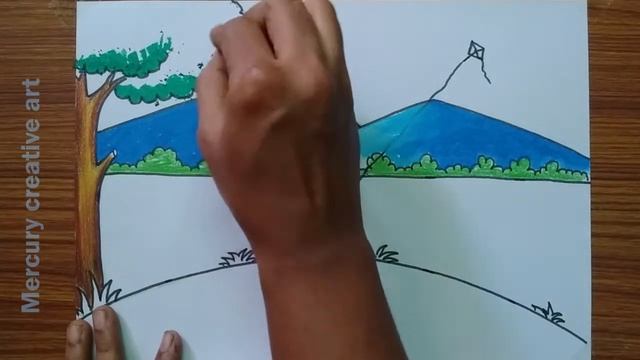 How to draw a boy flying a kite | Simple oilpastel drawing смотреть онлайн