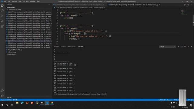 CS384 Python Programming Module 03 Control Flow Lec 13 Nested Loops смотреть онлайн