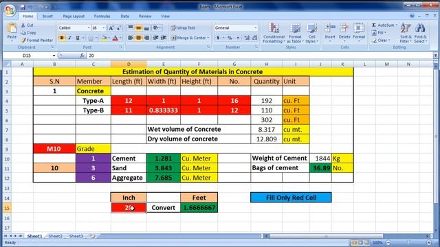 Excel Sheet to Calculate Quantity of Cement, Sand and Aggregate - Free Download смотреть онлайн