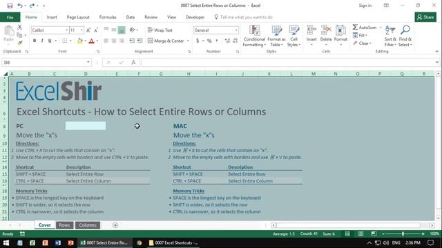 0007 Excel Shortcuts: How to Select Entire Rows or Columns смотреть онлайн