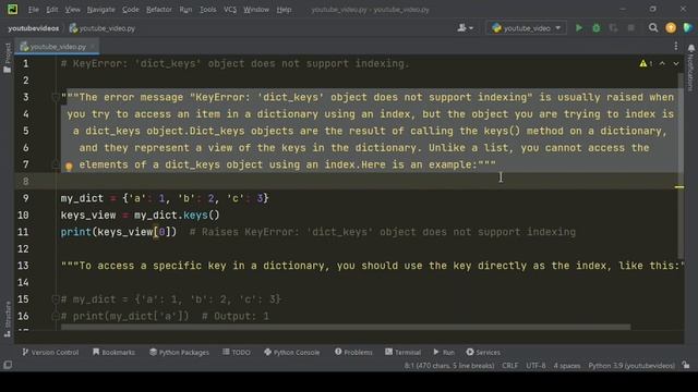 "Fixing KeyError: 'dict keys' object does not support indexing in Python" смотреть онлайн