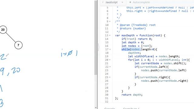 104. Maximum Depth of Binary Tree Javascript BFS breadth first search with time and space complexit смотреть онлайн